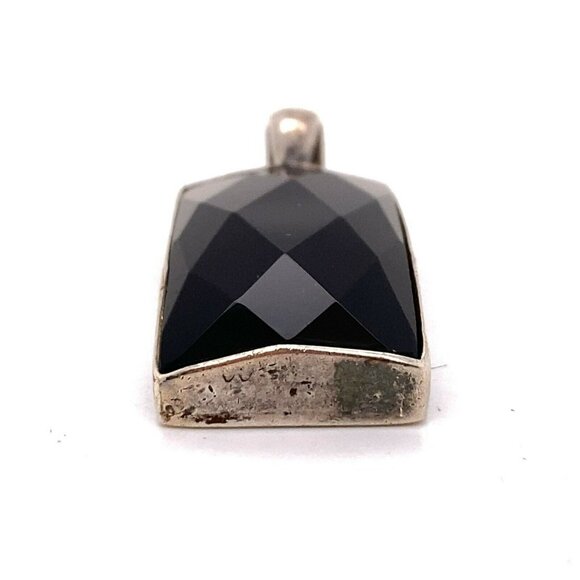 Designer‎ Sterling Silver & Faceted Jet Bar Rectangle Long Pendant! 108 - Picture 4 of 7